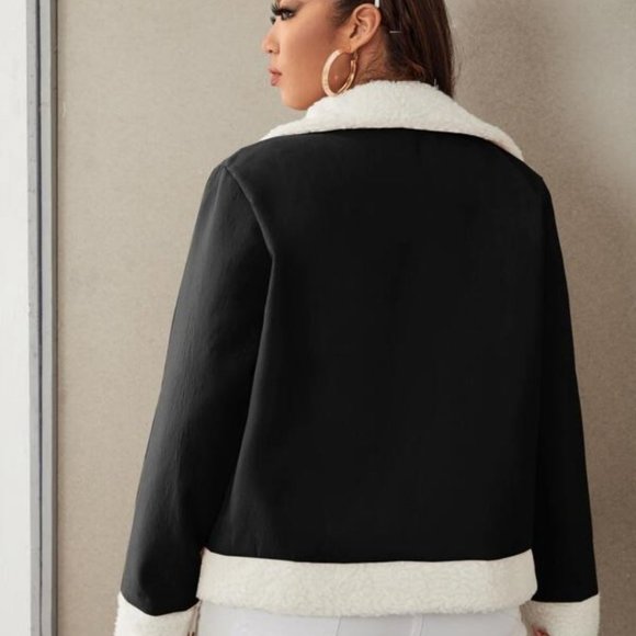 PLUS & REG BLACK white shearling teddy lined Moto - Picture 5 of 12